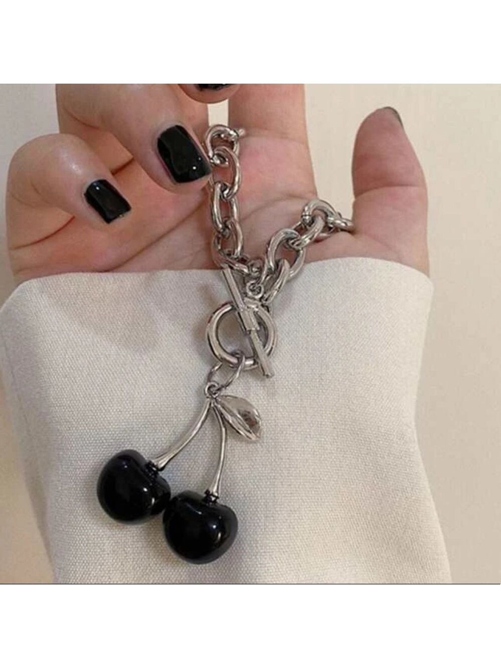 Black Cherry Punk chain link toggle hanging pendant necklace